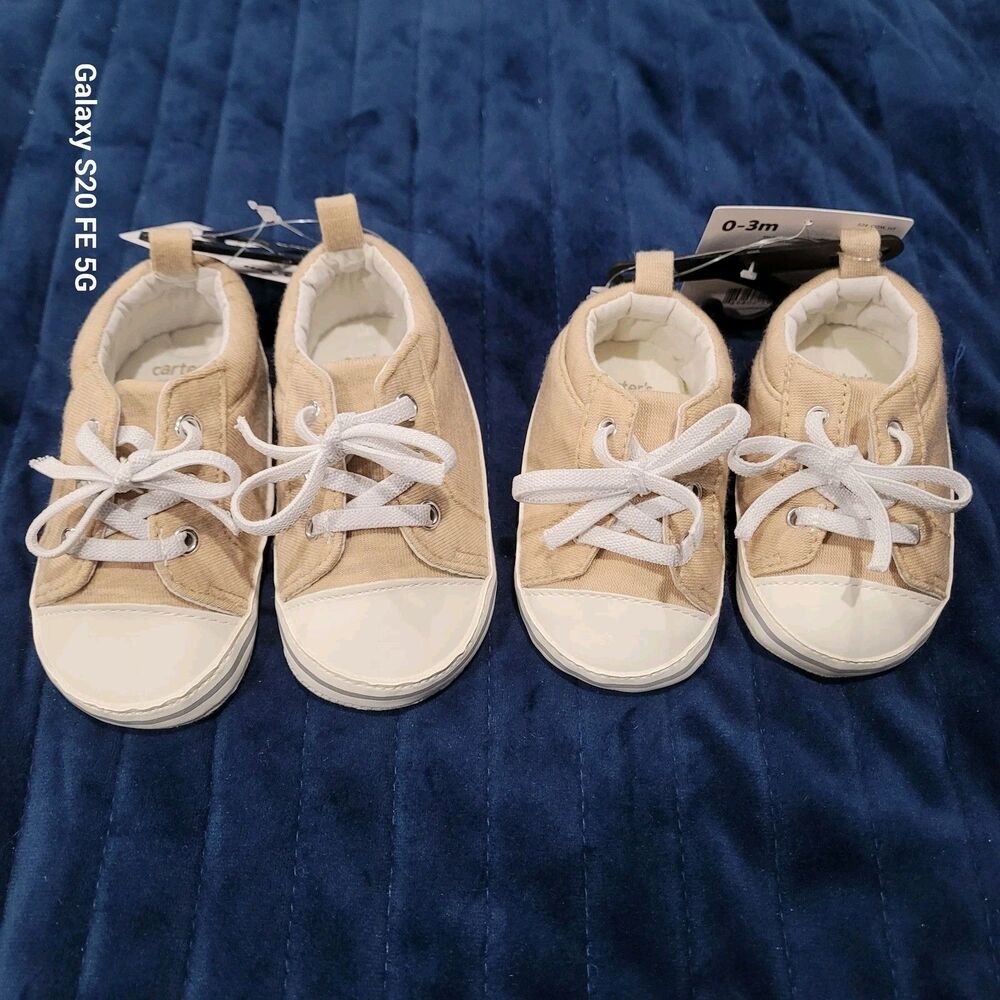 Carter's Baby Boy Sneaker Slip On  0-3 & 6-9m Doll Tan Beige Laces Chuck SB6